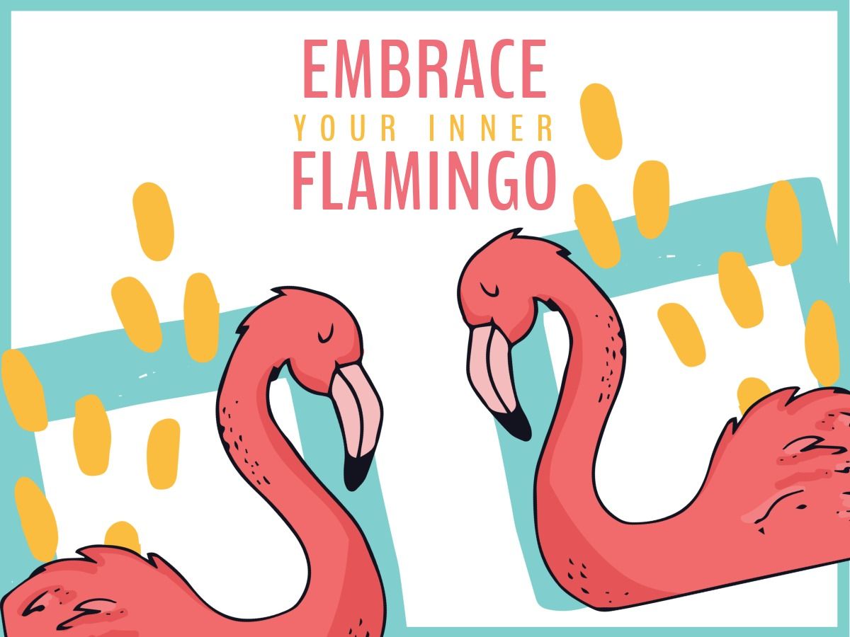 Dois flamingos cor de rosa frente a frente e &#39;Embrace Your Inner Flamingo&#39; como título - Como enlouquecer com o design de sua embalagem sem exagerar - Imagem