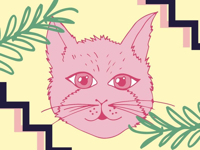 Handgezeichnetes abstraktes Bild einer Katze hinter Blättern – Alternative Kunst bietet enormen Spielraum für Improvisation – Bild