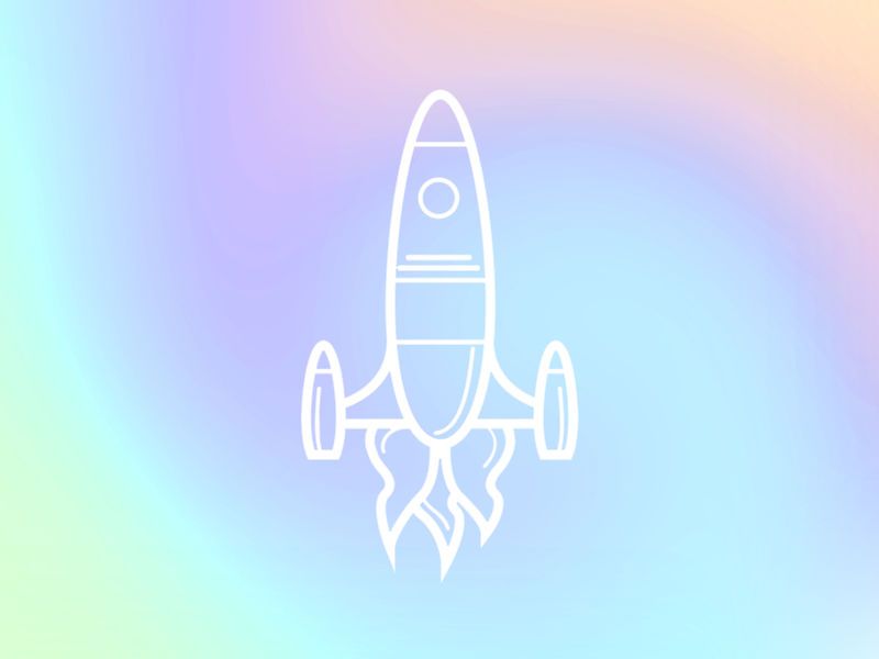 Abstraktes Bild einer fliegenden Rakete auf einem Hintergrund mit Farbverlauf – Holografisches Design bleibt beliebt – Bild