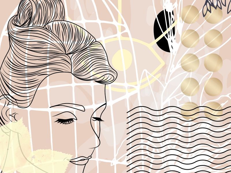 Umriss eines Frauengesichts auf einem Hintergrund mit abstrakten Mustern – Moderne Collagen werden in den kommenden Jahren noch beliebter – Bild