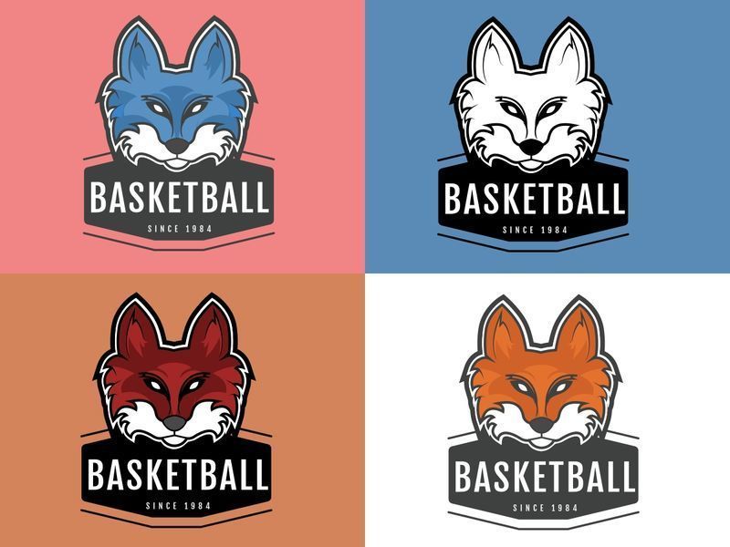Fuchs in vier verschiedenen Farben, Logo der Basketballmannschaft – Weitere Marken werden mit unterschiedlichen Farbschemata experimentieren – Bild