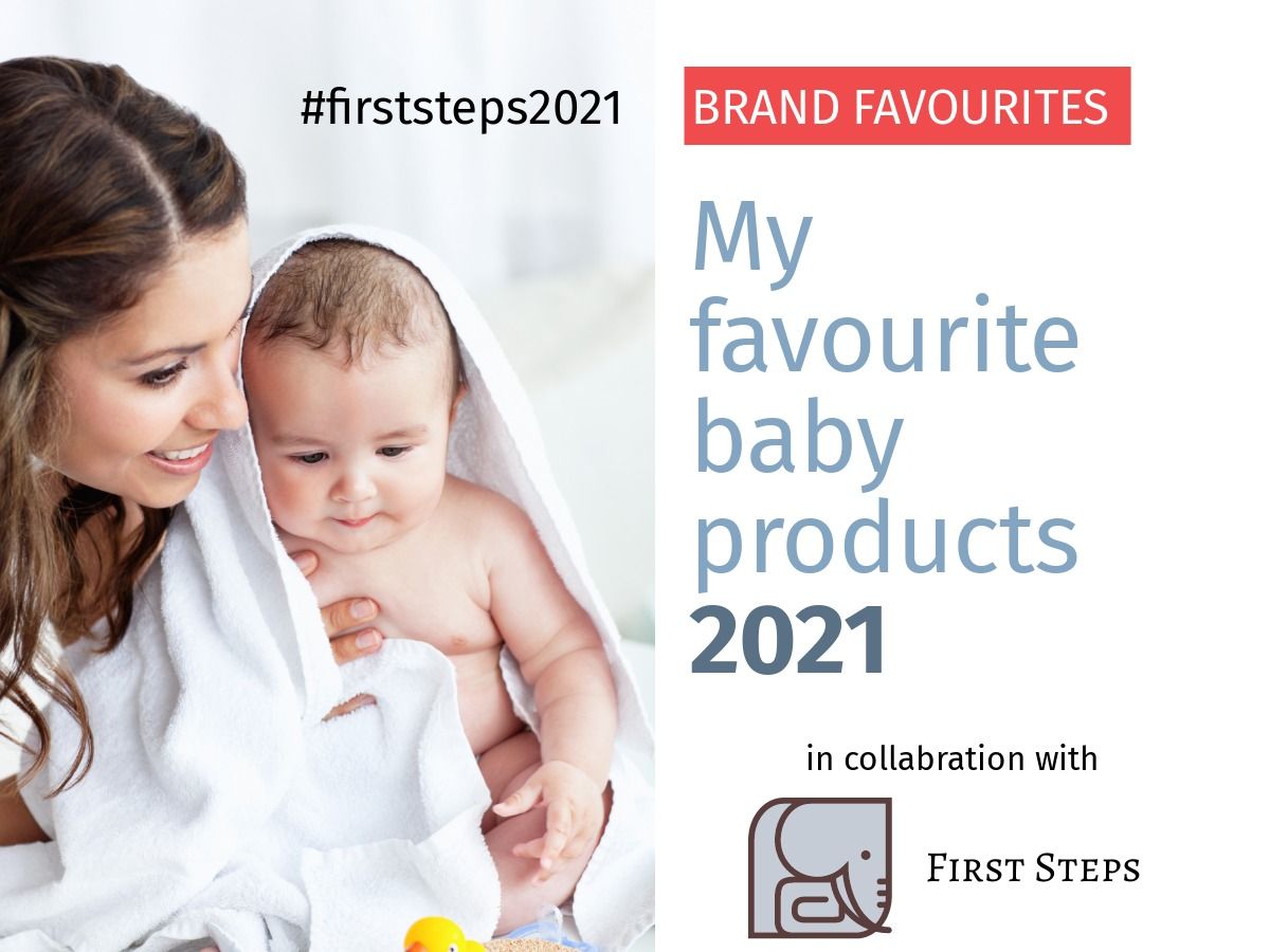 Design de publicidade de mídia social promovendo a colaboração do influenciador com a empresa de produtos para bebês