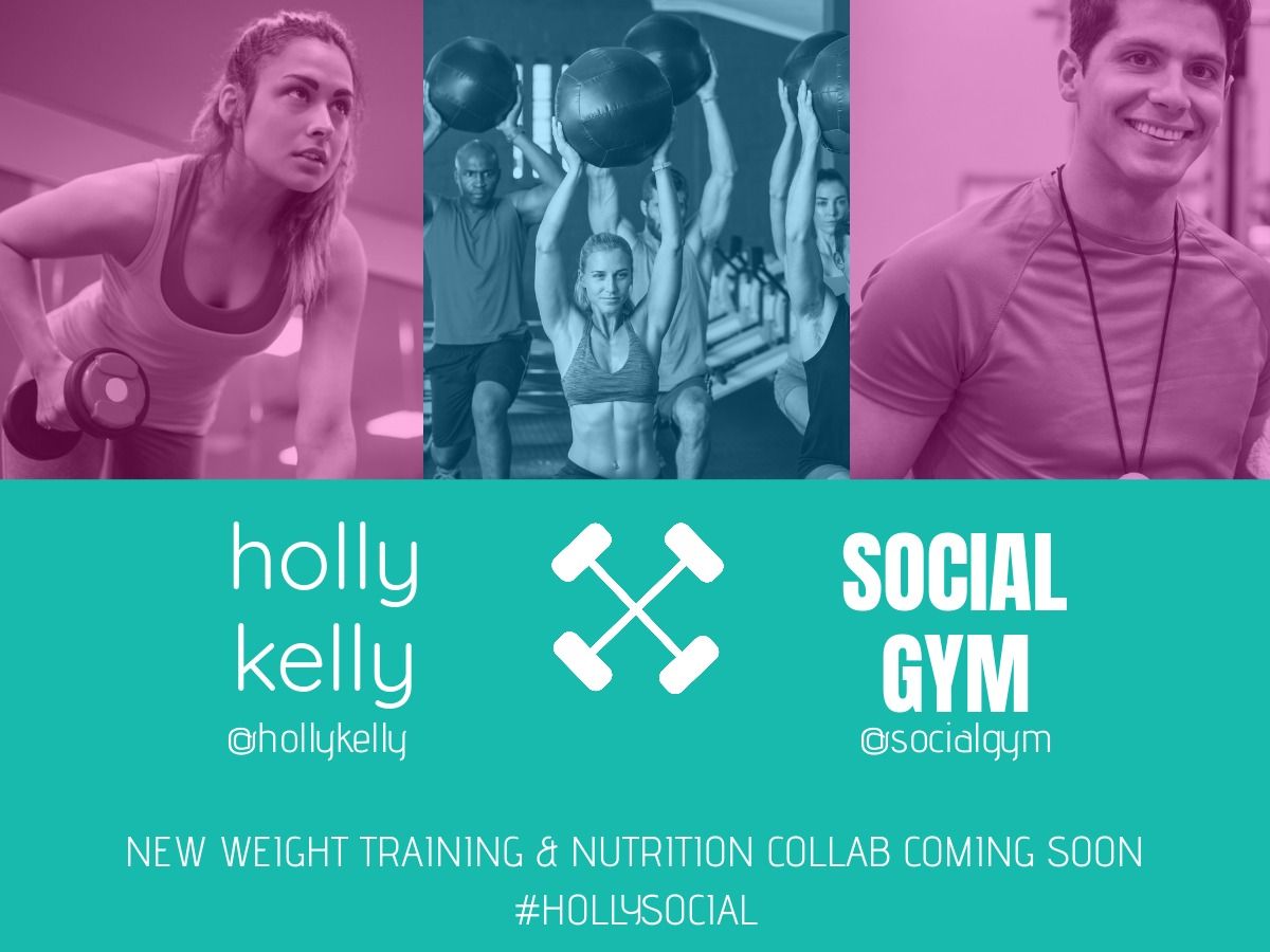 Design de publicidade de mídia social promovendo a colaboração de fitness de duas páginas de mídia social