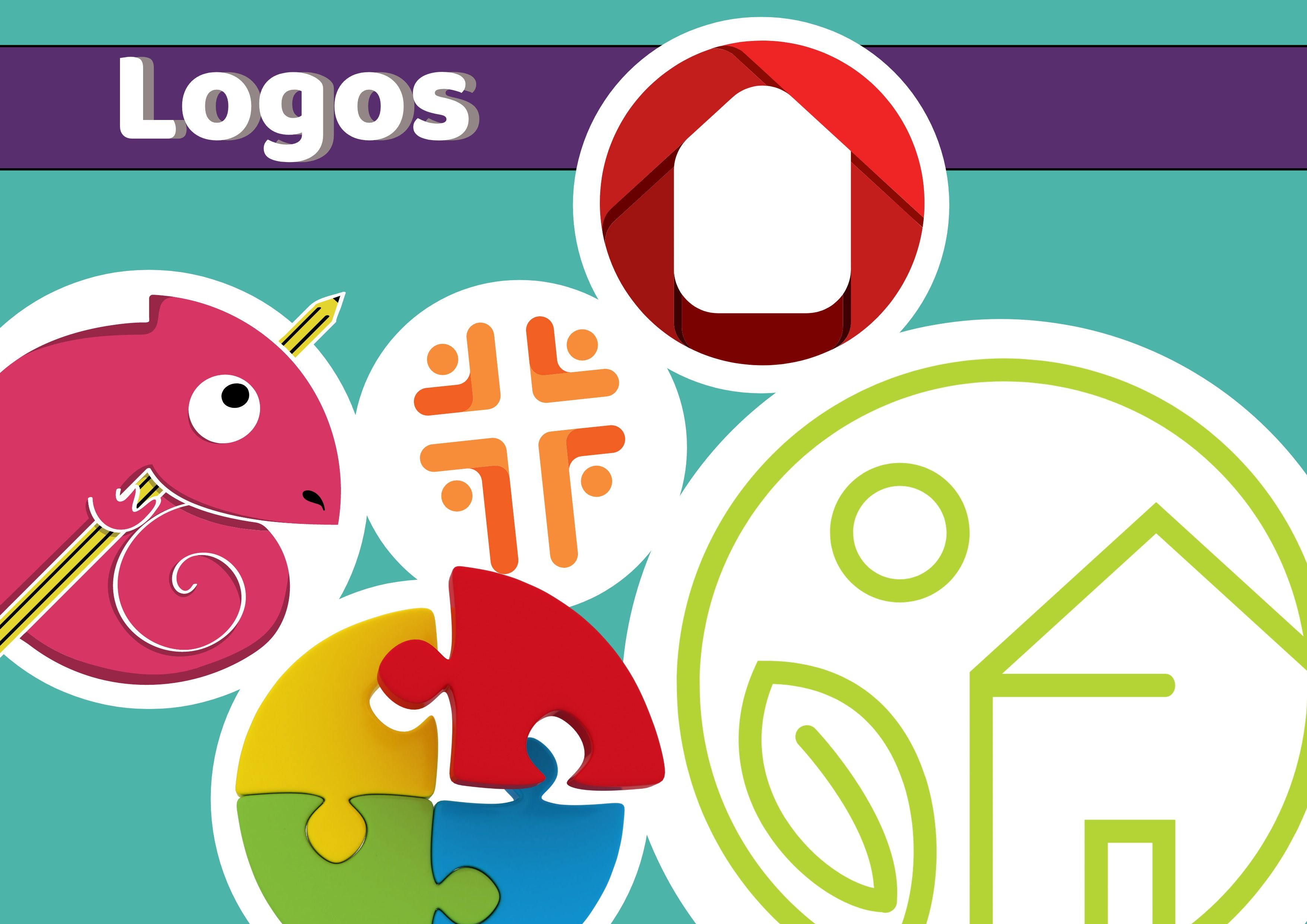Logobild mit Beispielen für farbenfrohe kreisförmige Logos