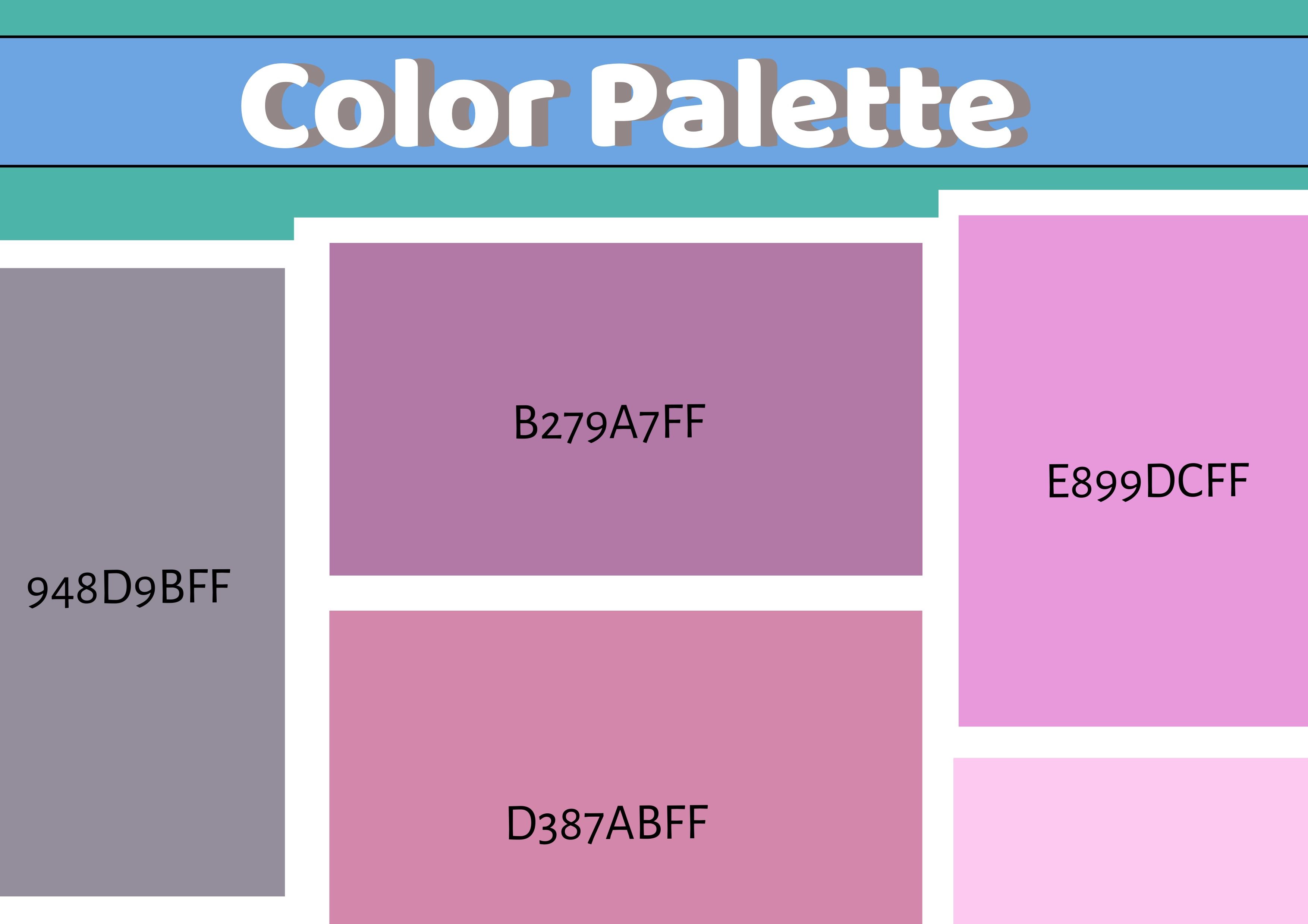 Farbpalettenbild mit einer Beispielfarbpalette und zugehörigen Hexadezimalwerten