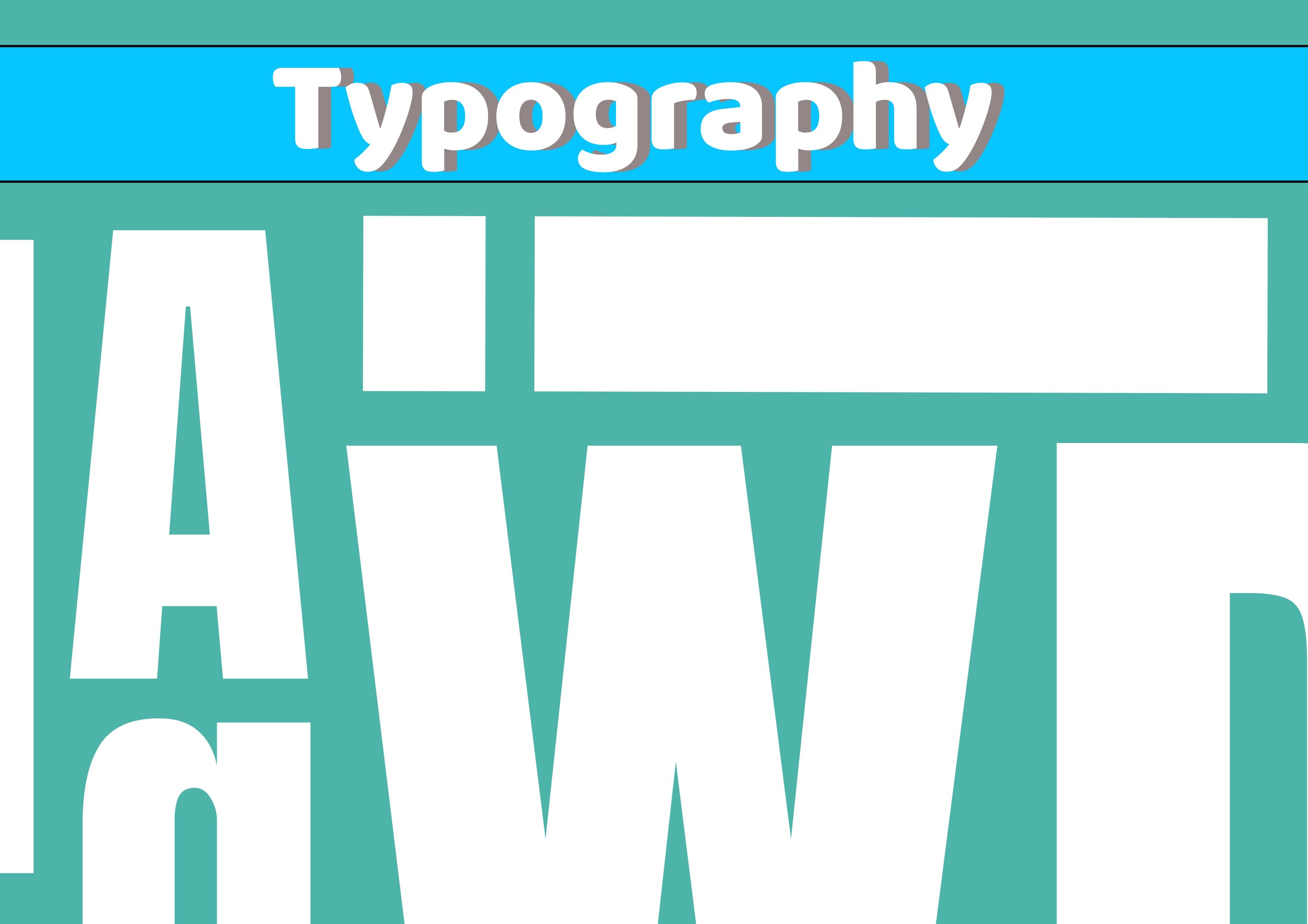 Typografiebild mit verschiedenen Buchstaben des Alphabets in Weiß und verschiedenen Größen