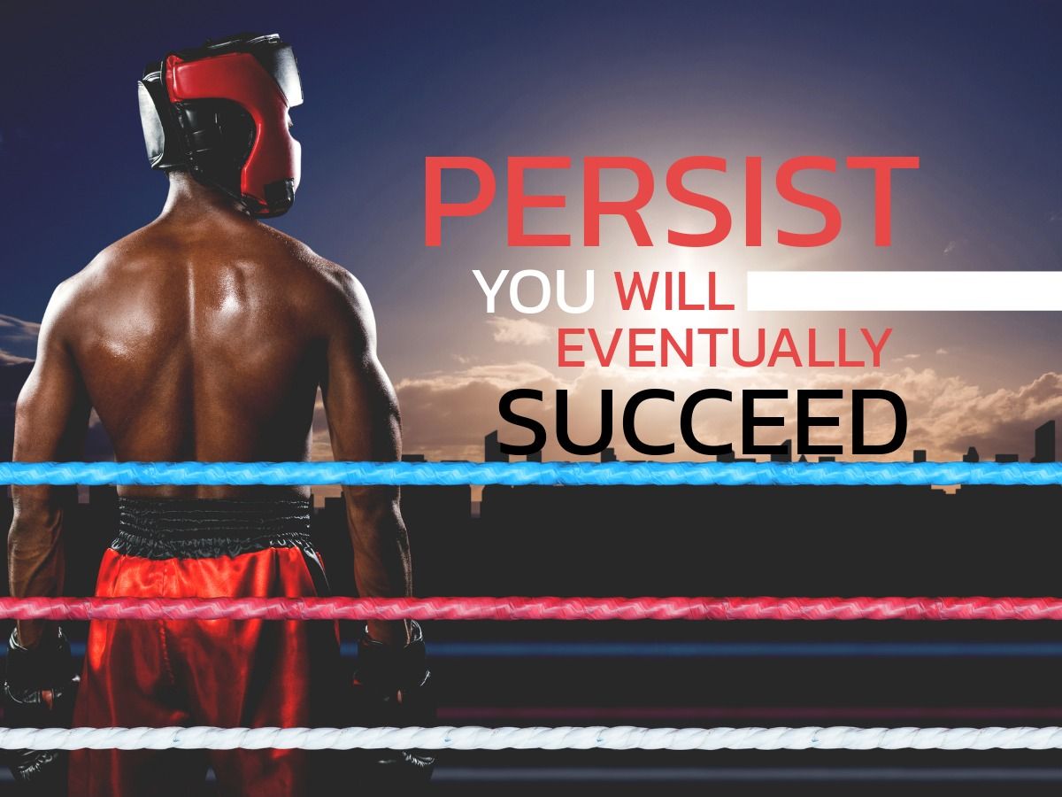 Boxing Motivation design reading 'Persist, you will eventually succeed' - Red Bull branded content marketing - Image