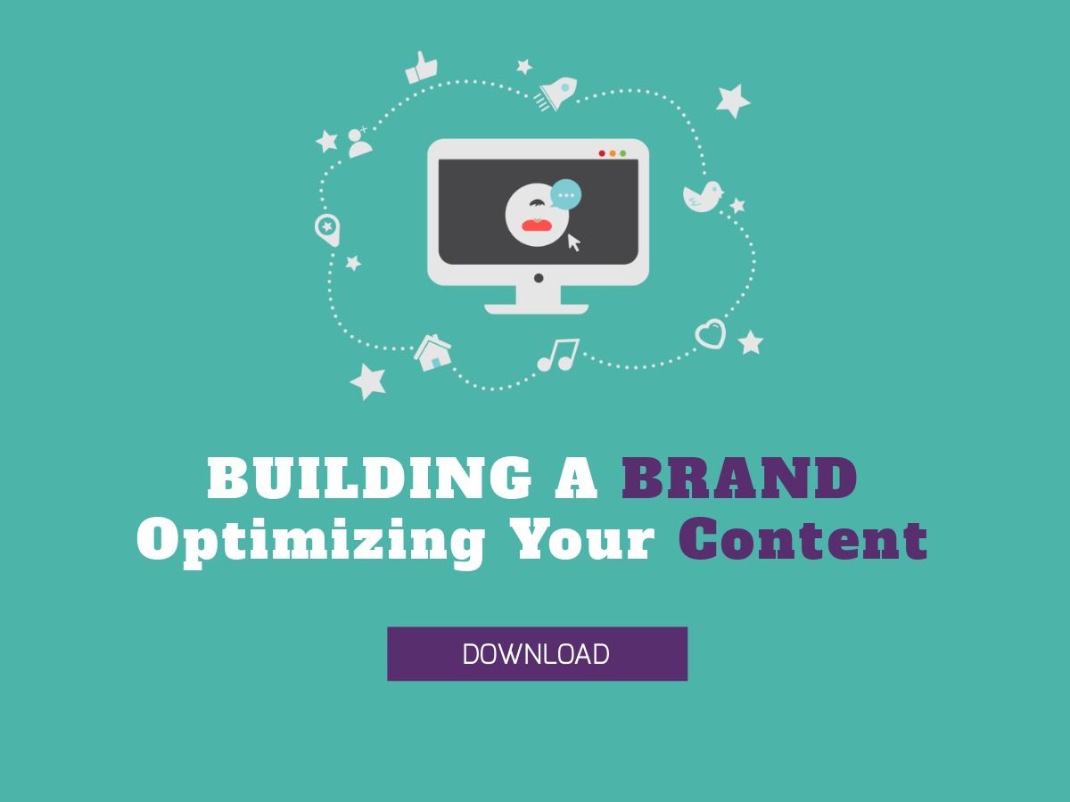 Illustration of a white monitor on a turquoise background and 'Building a brand. Optimizing your content' as a title - How to build a brand strategy - Image