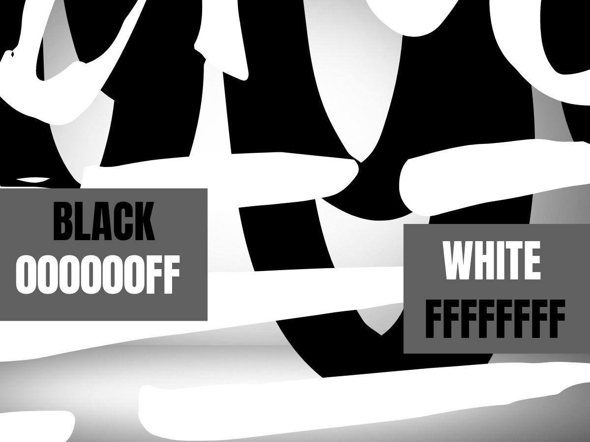 Traços de combinação de cores de preto (000000FF) e branco (FFFFFFFF)