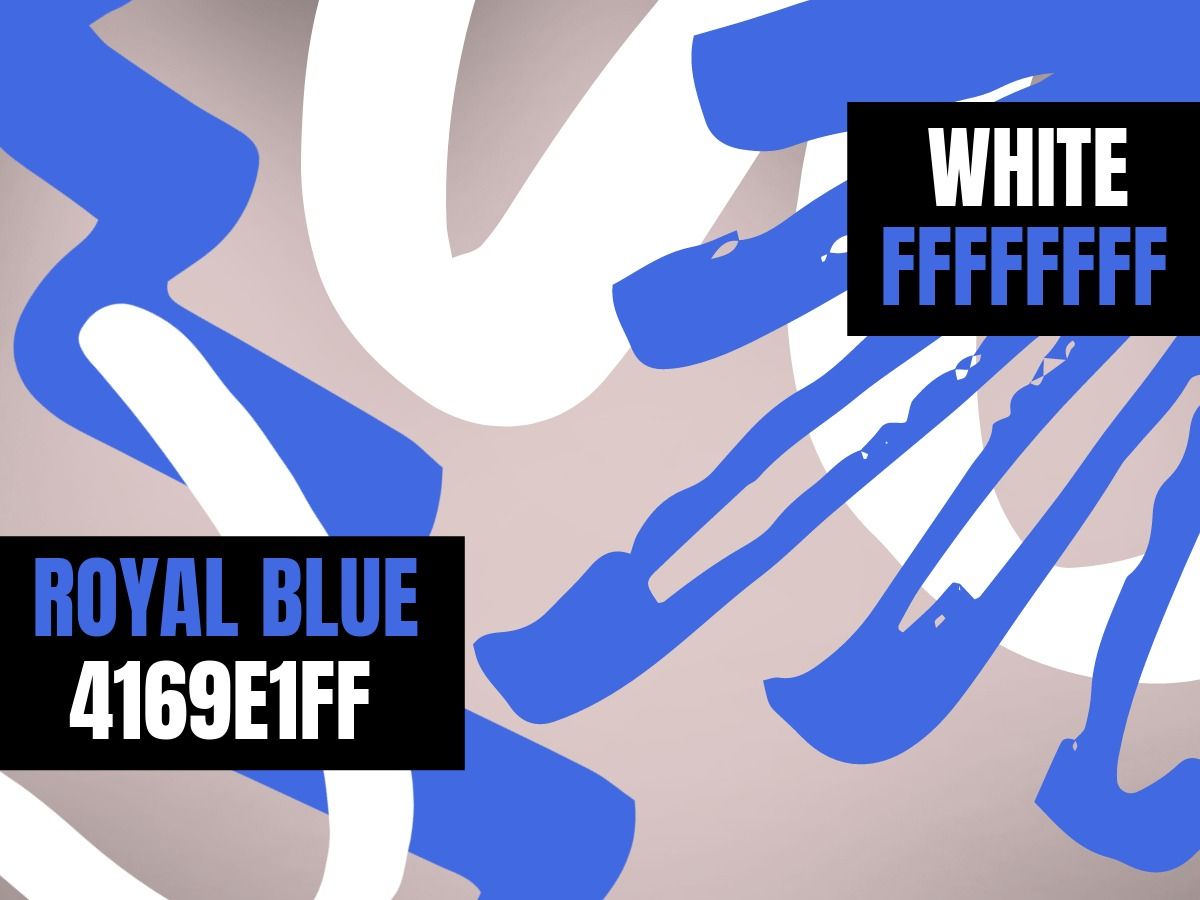 Combinación de colores Trazos de azul real (4169E1FF) y blanco (FFFFFFFF)