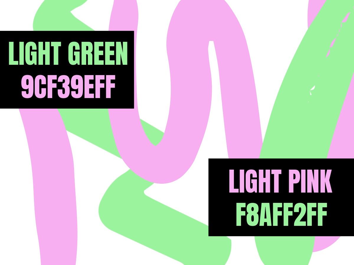 Traços de combinação de cores de verde claro (9CF39EFF) e rosa claro (F8AFF2FF)
