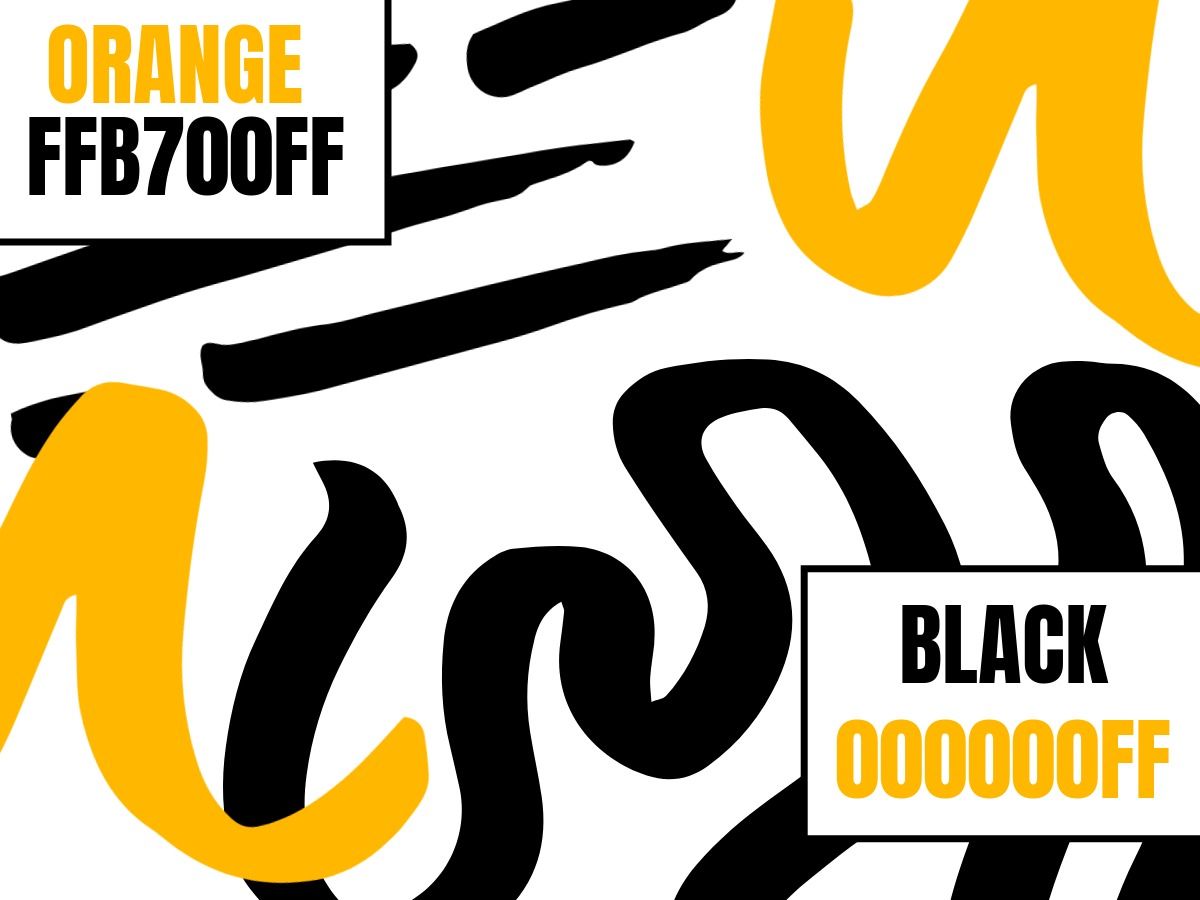 Traços de combinação de cores de laranja (FFB700FF) e preto (000000FF)
