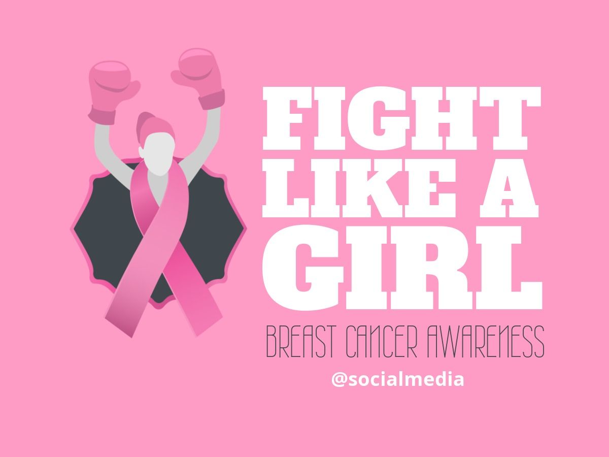 Post de mídia social de conscientização do câncer de mama com ícone de mulher e marca social