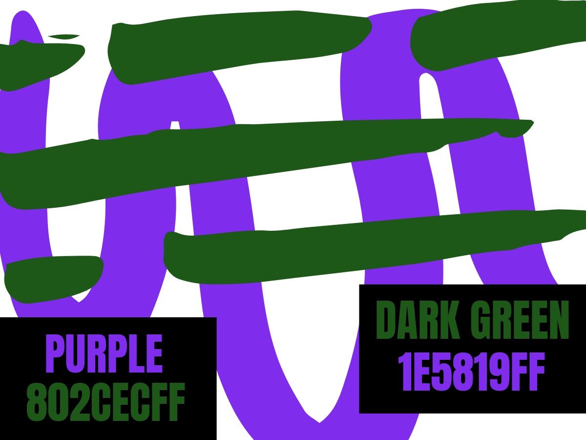 Combinación de colores Trazos de púrpura (802CECFF) y verde oscuro (1E5819FF)