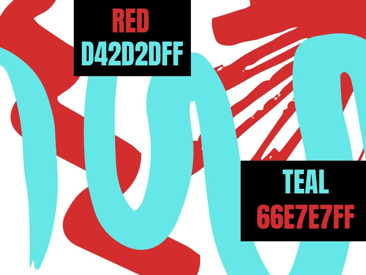 Traços de combinação de cores de vermelho (D42D2DFF) e azul-petróleo (66E7E7FF)