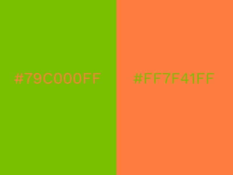 Combinaciones de color verde lima y naranja.