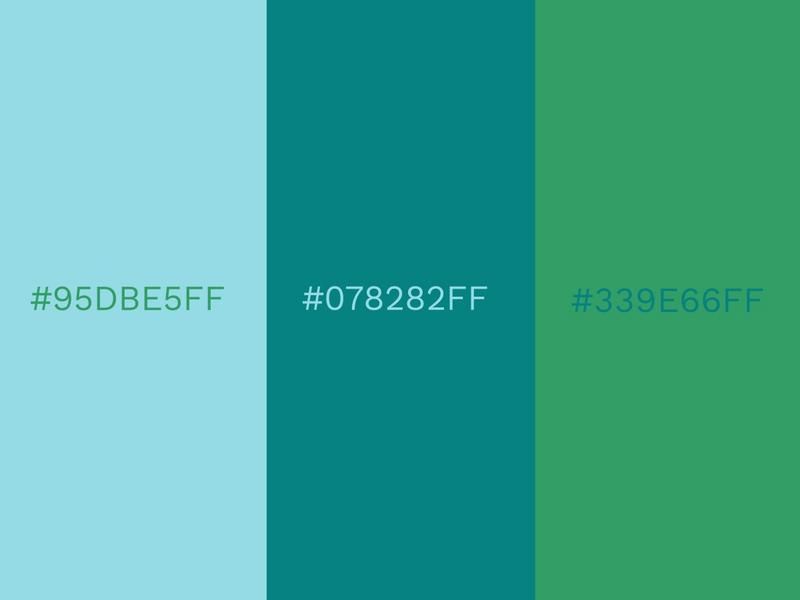 Combinações de cores Tanager Turquoise, Teal Blue e Kelly Green