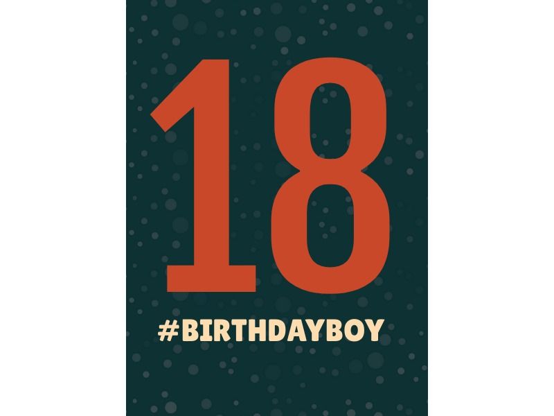 Colorful 18th birthday card for boy - Make use of catchy hashtags - Image