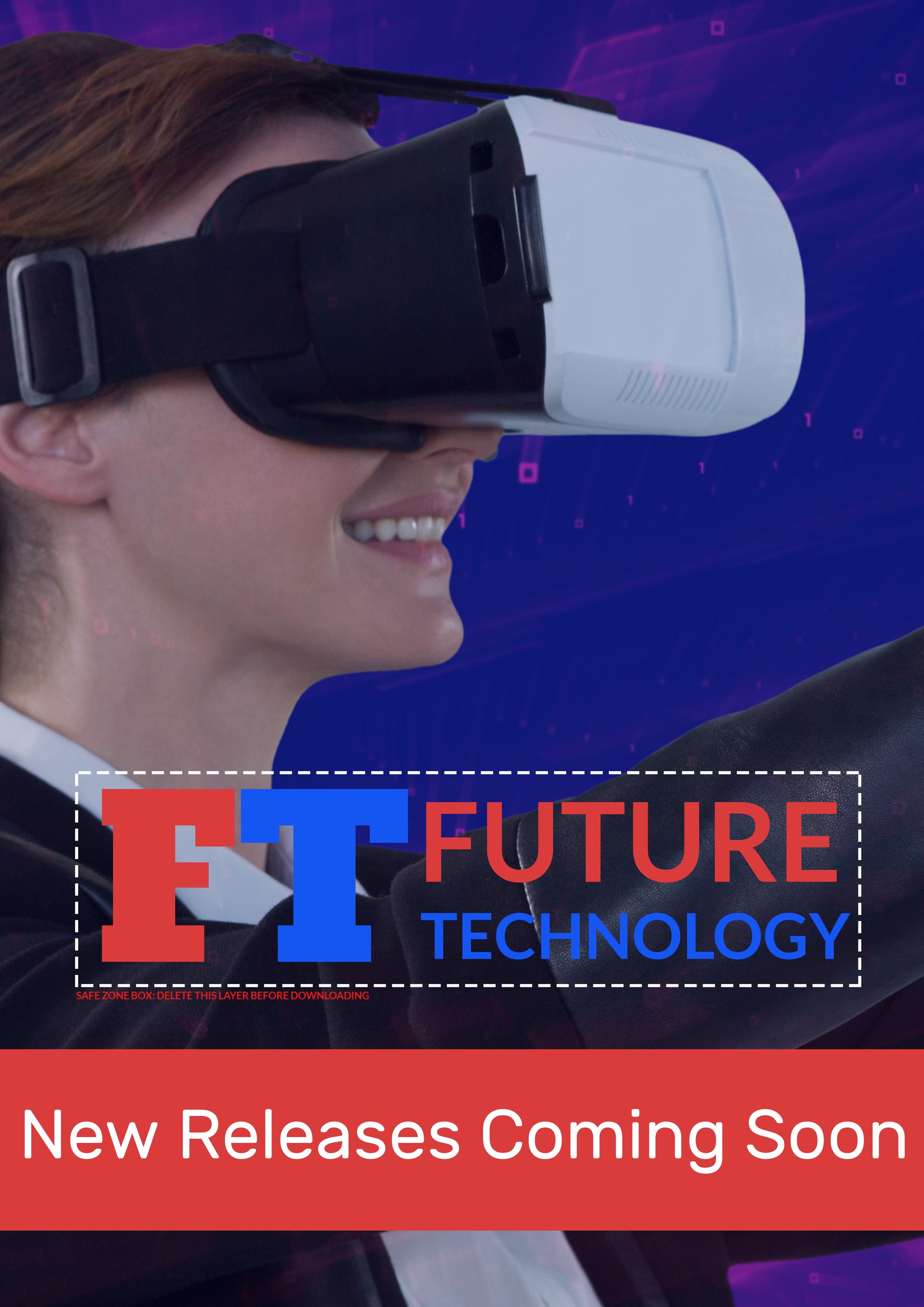 Promoção de cartaz de publicidade azul novos lançamentos de produtos VR em breve
