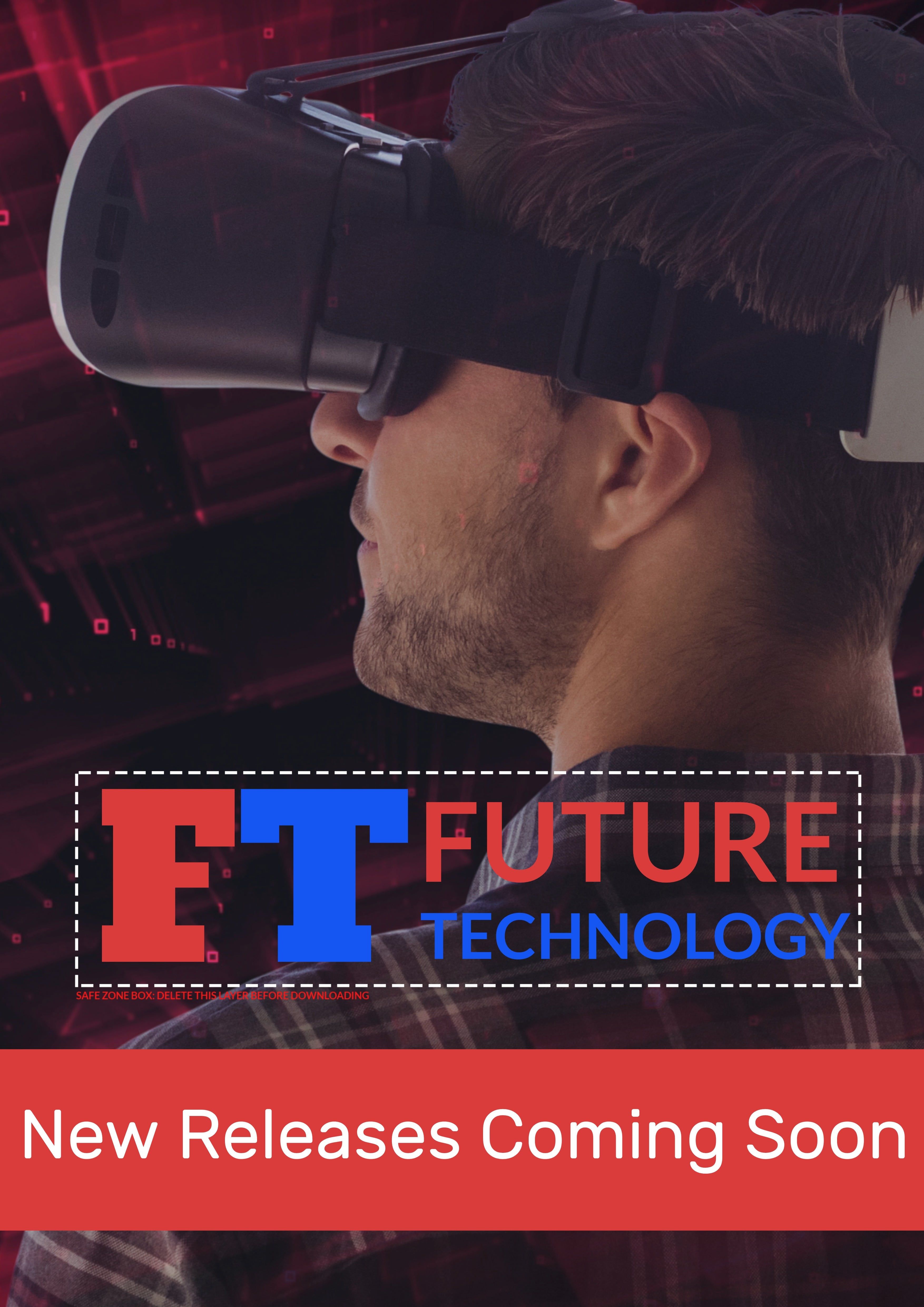 Promoção de cartaz de publicidade vermelha novos lançamentos de produtos VR em breve