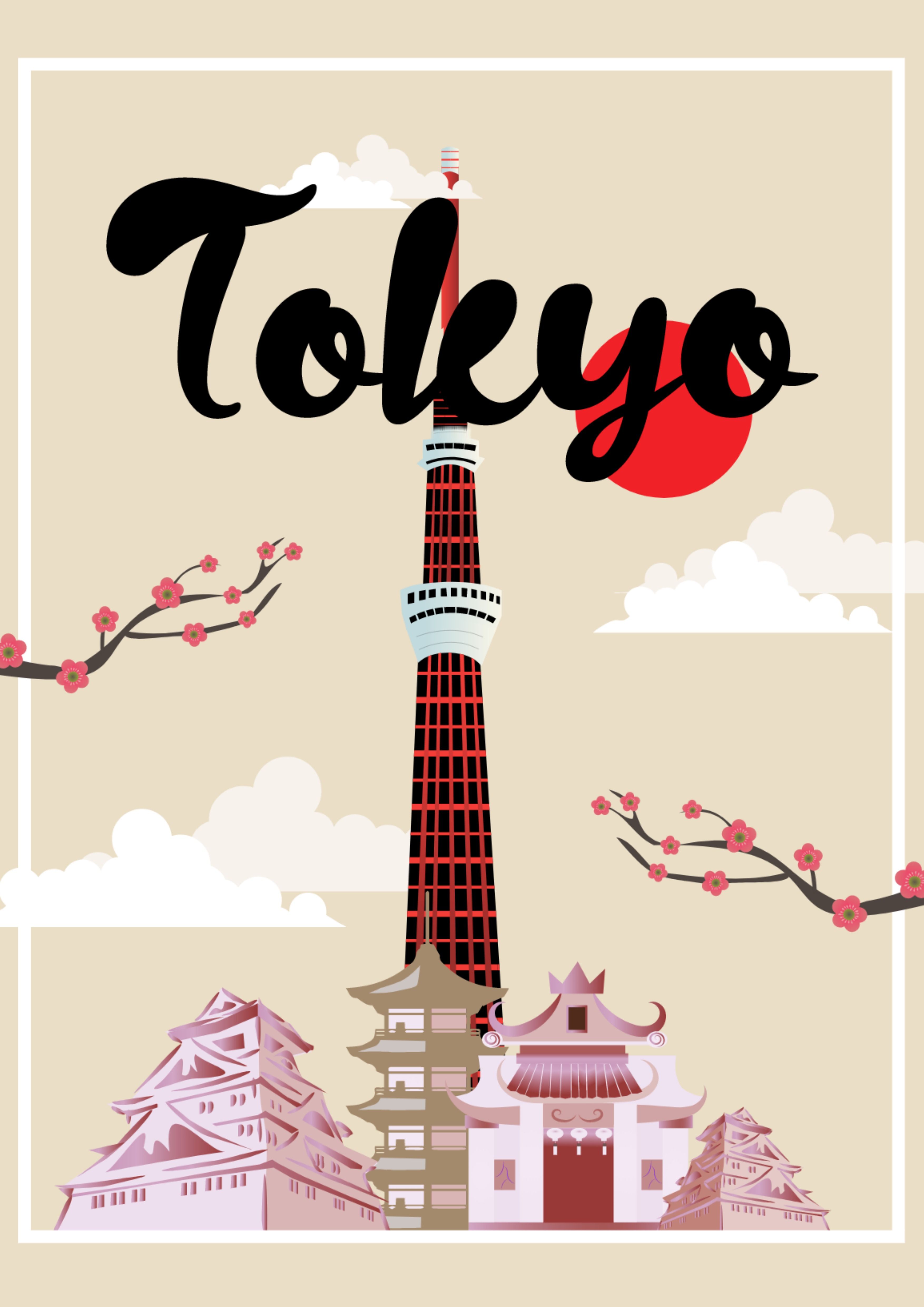 Affiche de voyage pour Tokyo au Japon - 14 idées d'affiches créatives | Conseils de conception et modèles - Image