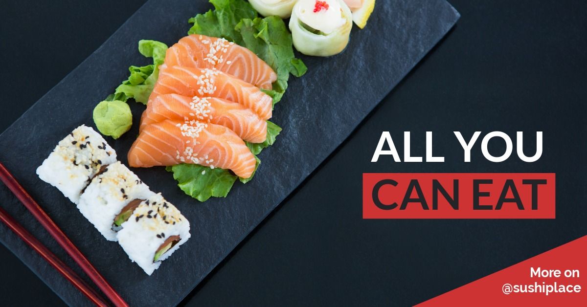 Display ad for a 'all you can' eat sushi restaurant with an image of a sushi plate - 14 best design practices for display ads to increase conversions - Image