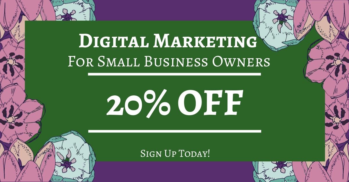 Anúncio para curso de marketing digital para pequenos empresários com 20% de desconto