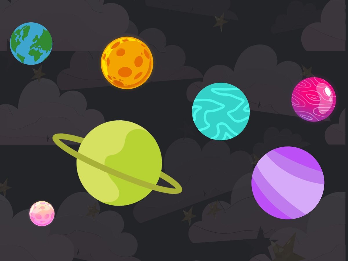 Planet graphics spaced out with varying sizes with cloud background - Eleven essential design elements and how to use them right - Image