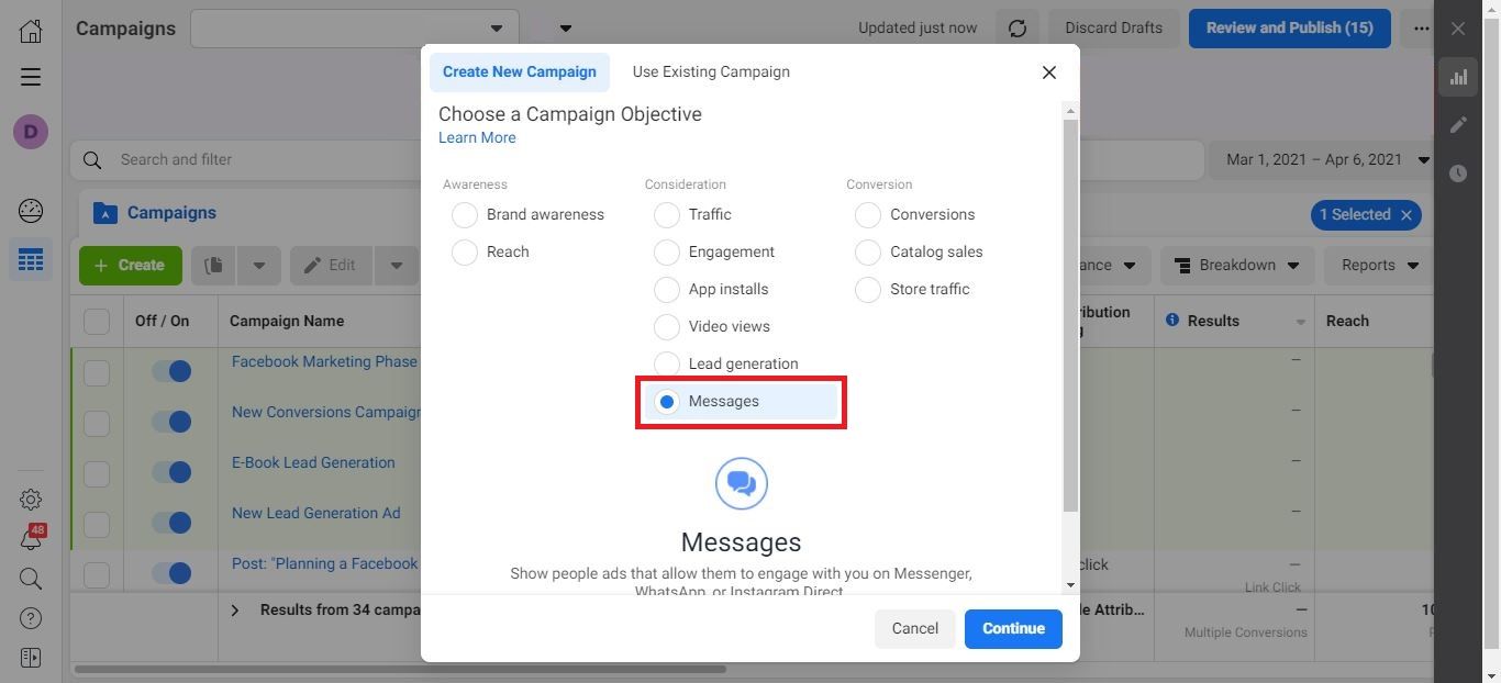 Facebook Messenger Ads step 1 - Facebook marketing: A comprehensive guide on how to effectively use Facebook for business - Image