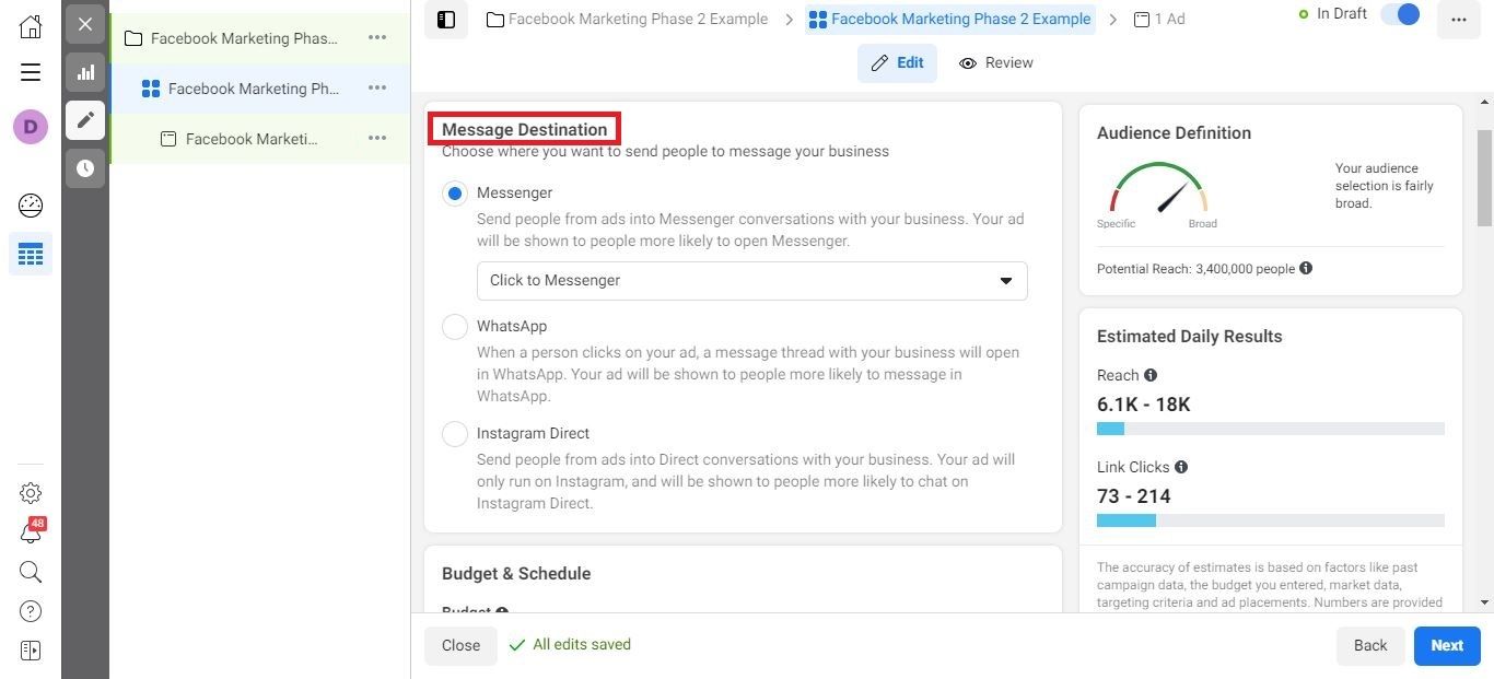 Facebook Messenger Ads step 2 - Facebook marketing: A comprehensive guide on how to effectively use Facebook for business - Image