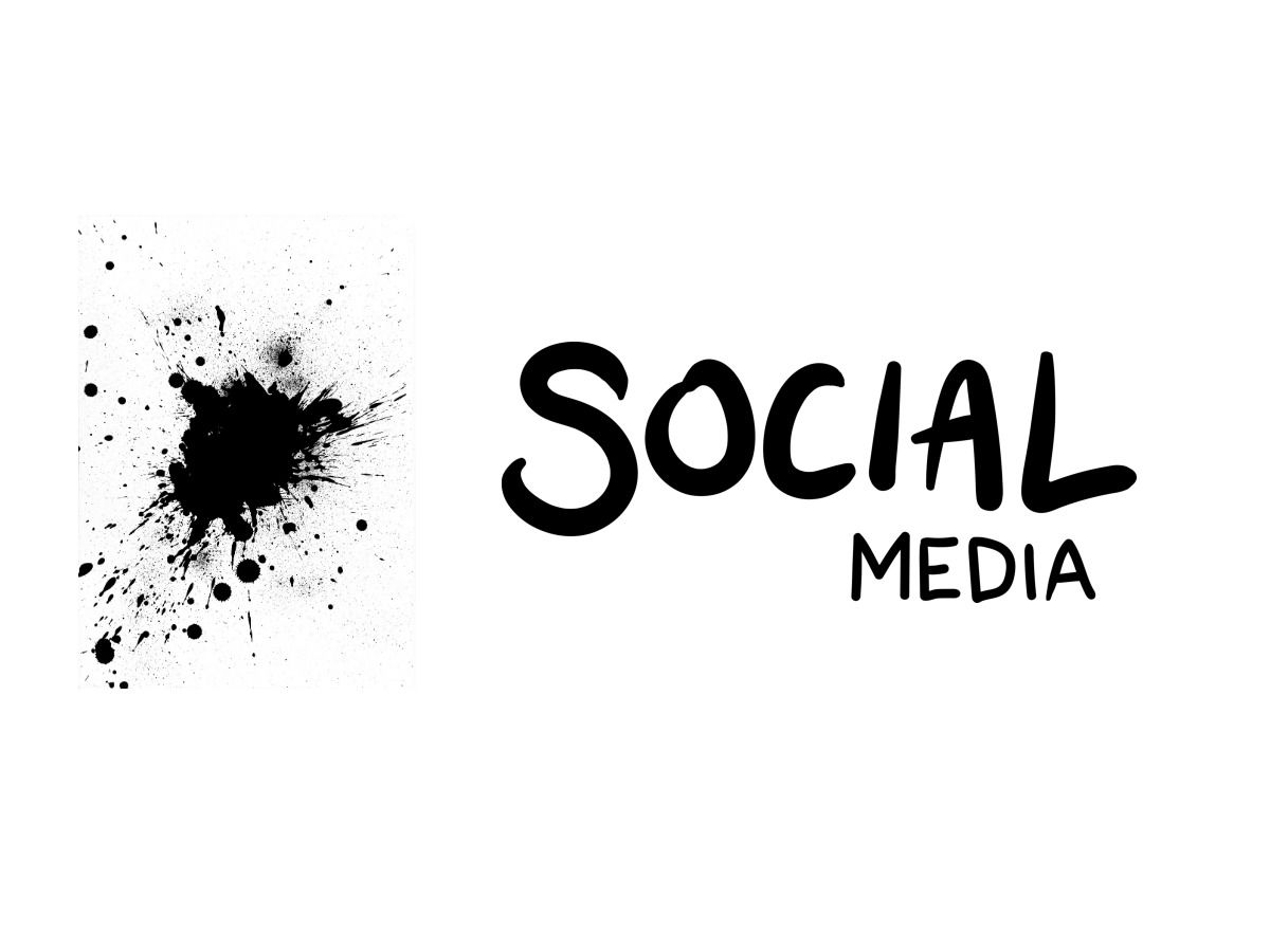 Splat noir sur fond blanc avec les médias sociaux écrits à côté - Tendances du design graphique - Image 