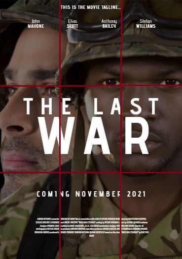 Movie poster with the title 'The Last War'with a 3x3 grid - How is the rule of thirds used in graphic design - Image