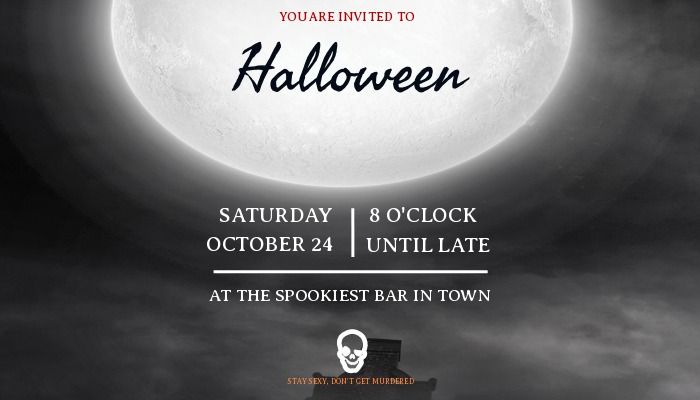 An image of a grave cross under the moon with added Halloween party invitation text - Free online photo enhancement with Design Wizard - Image