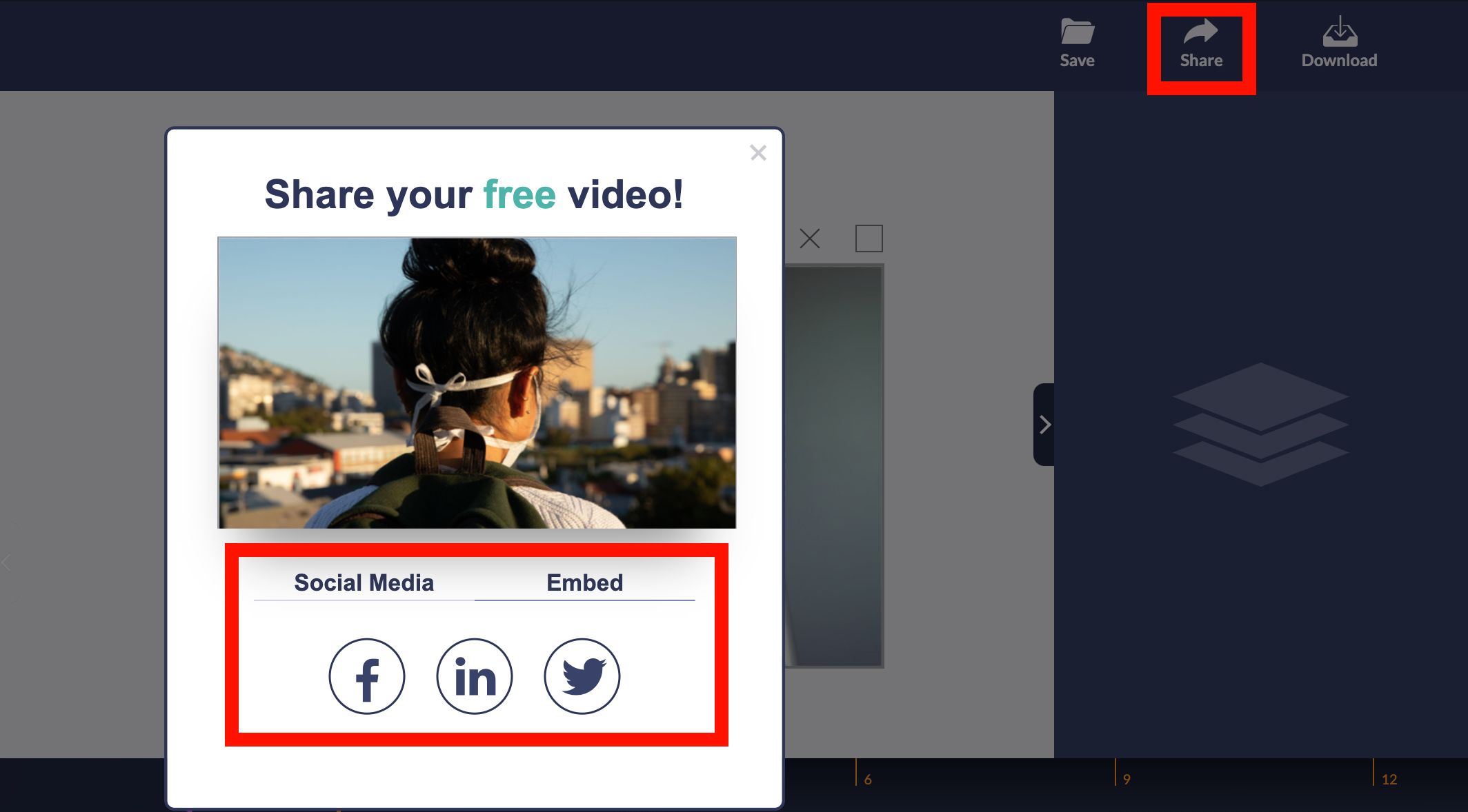 Share options on Design Wizard, with social media icons - Step-by-step guide on how to make a video from photos with the Design Wizard - Image