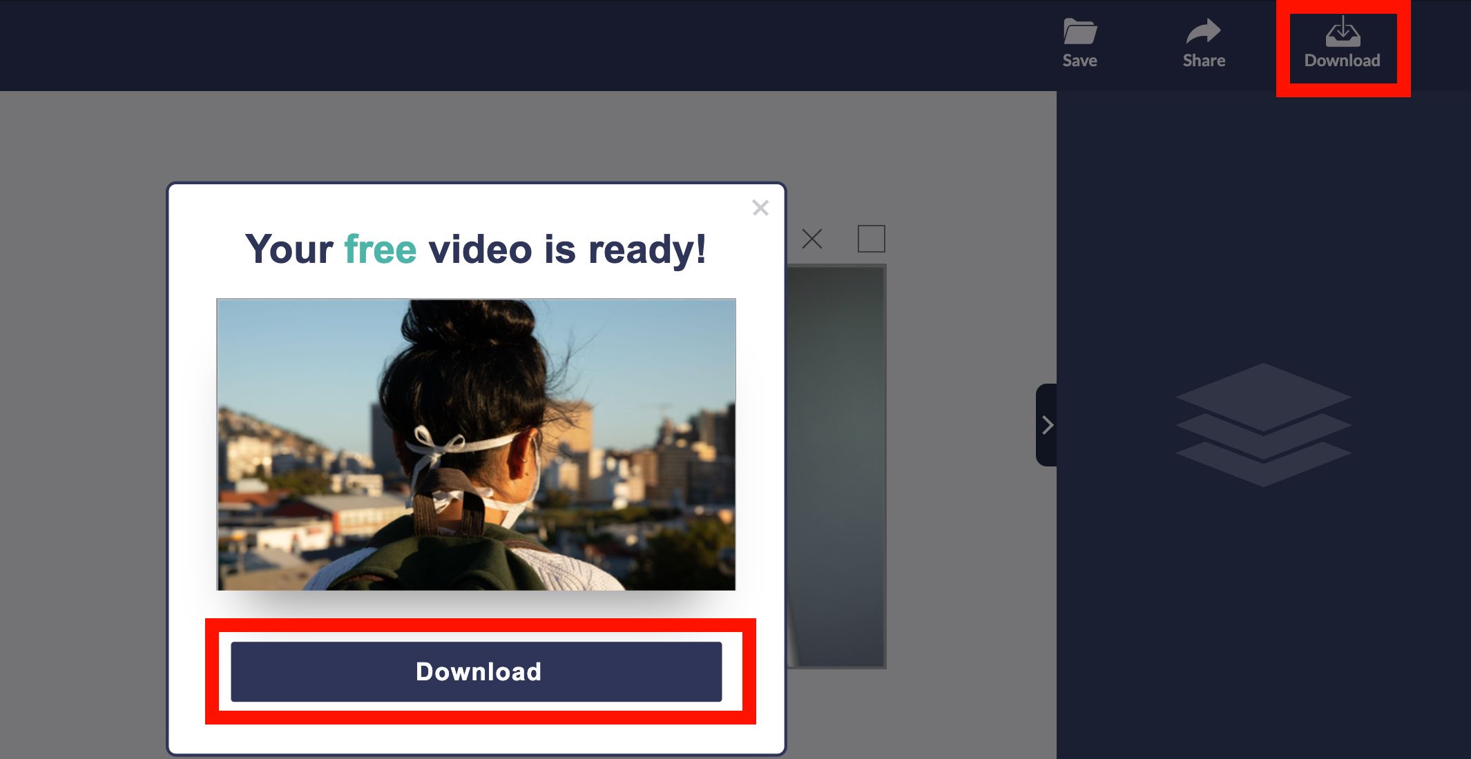 Download options on design wizard with button highlighted with a red box - Step-by-step guide on how to make a video from photos with the Design Wizard - Image