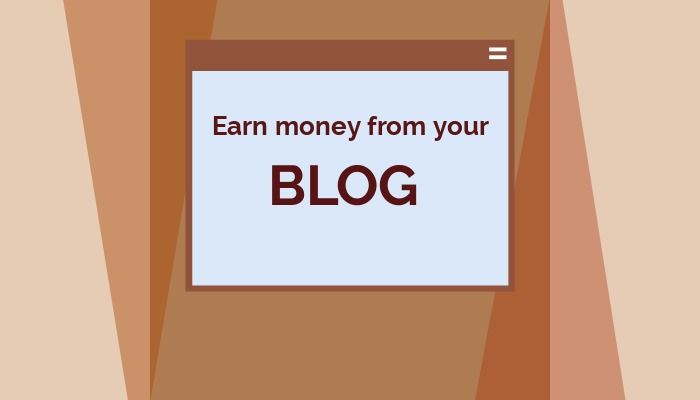 Text „Geld verdienen“ mit Ihrem Blog auf orange-gelbem Hintergrund