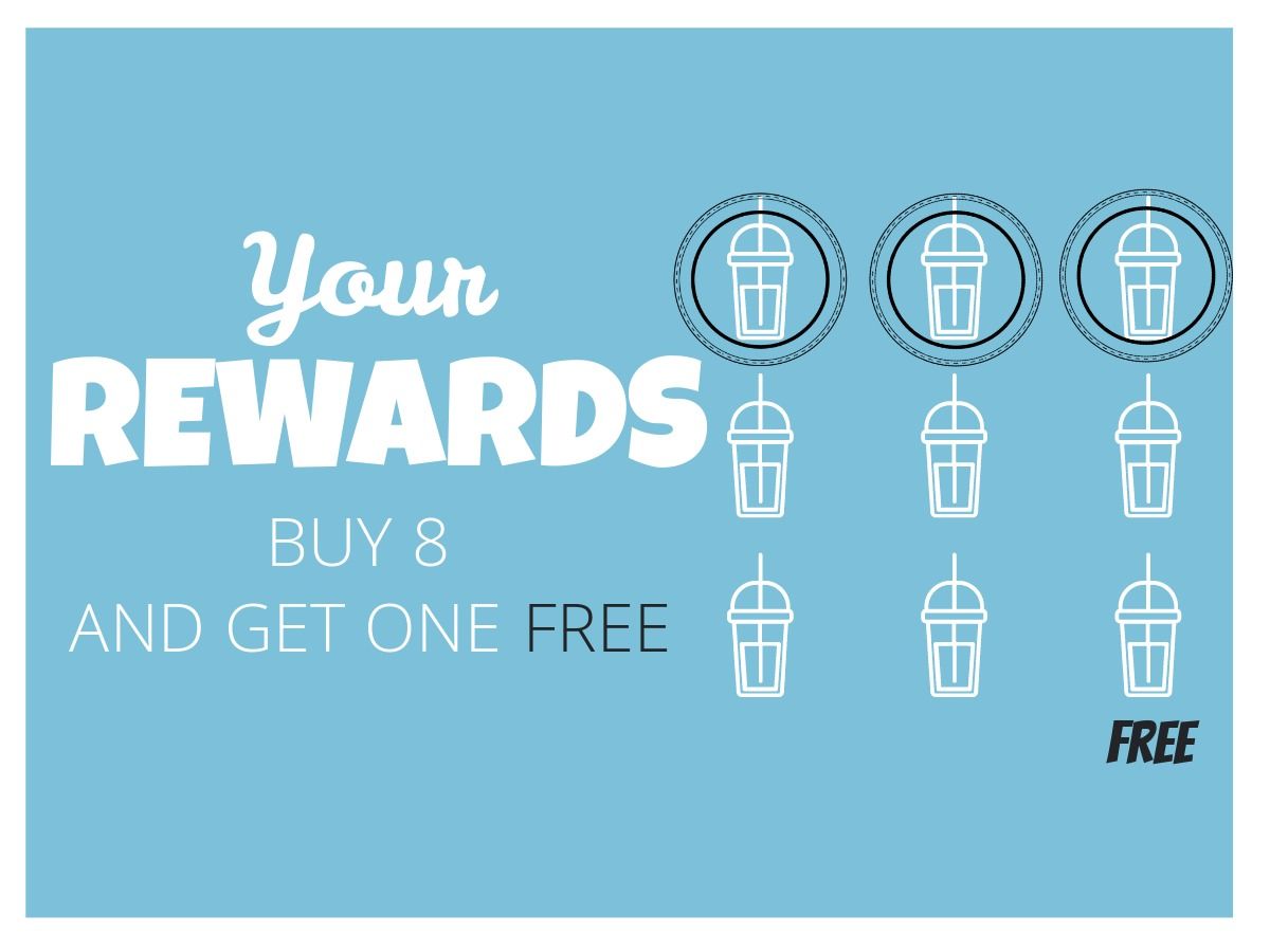 A free drink voucher with the words: Your rewards; Buy 8 and get one free - 12 ways to effectively promote a new product - Image