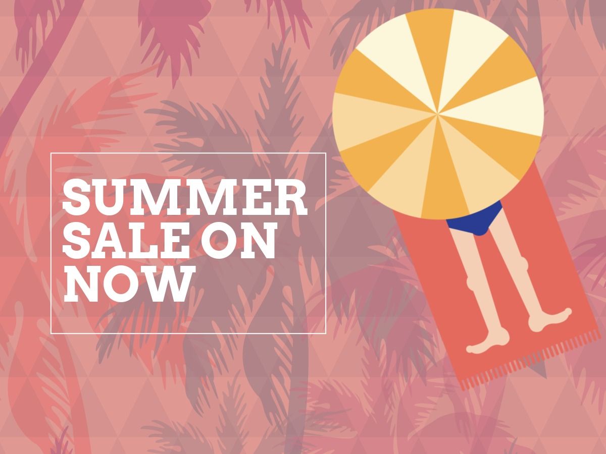 An advertisement for a summer sale featuring a beach umbrella and a person in swimming trunks lying on a blanket - 12 ways to effectively promote a new product - Image