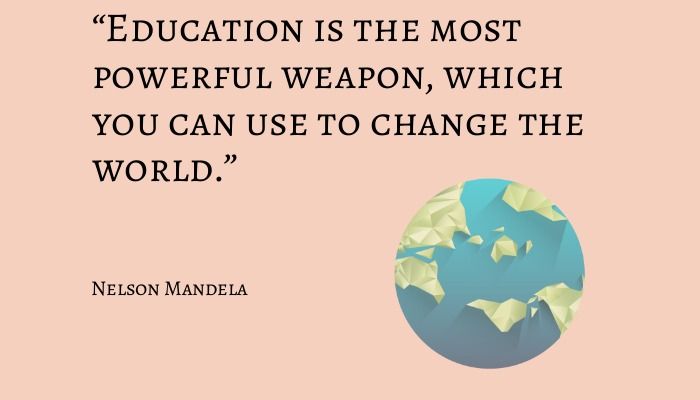 Zitat von Nelson Mandela mit einem Origami des Planeten im Hintergrund