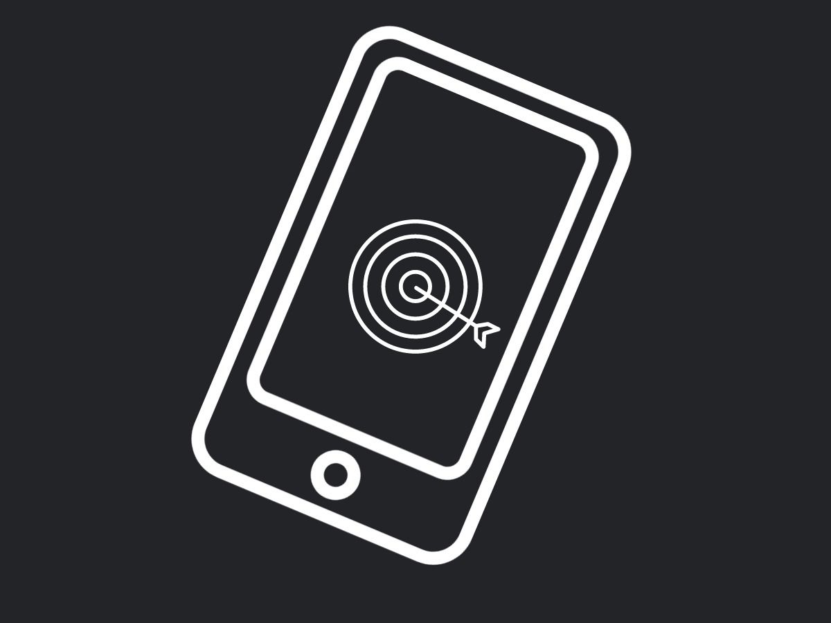 Icono de teléfono inteligente y destino en blanco y negro
