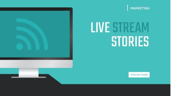 Blue background with a laptop and 'LIVE STREAM STORIES' in the foreground - The 15 most important social media trends for 2022 - Image