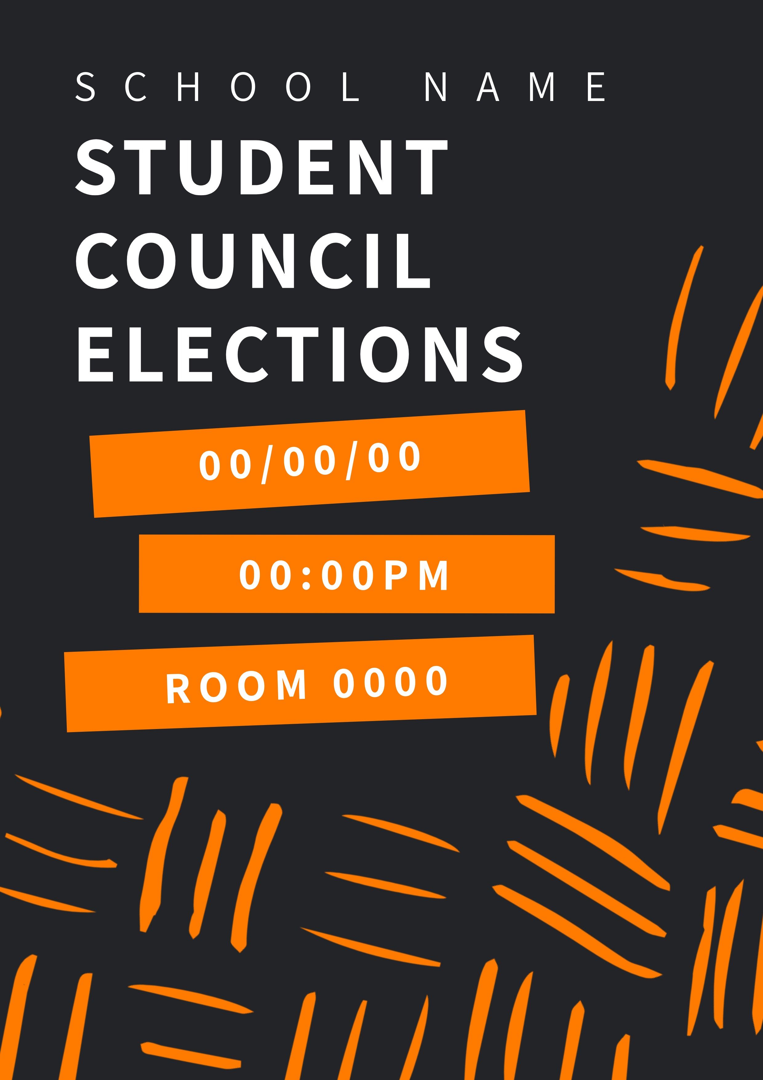 Student council elections campaign flyer: Black and orange - How to design clever student council posters, 30 ideas to boost your creativity - Image