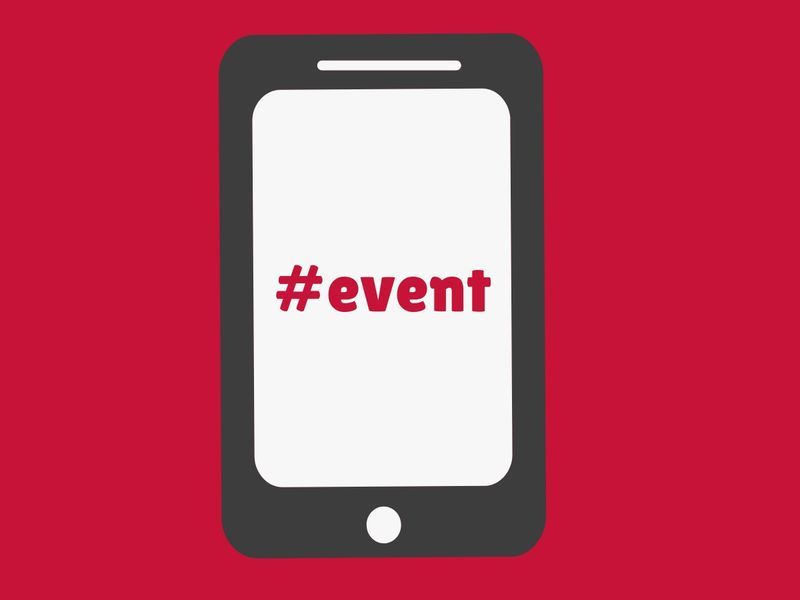 Smartphone/tablet illustration with '#event' on the screen - The 100 best event marketing ideas - Image