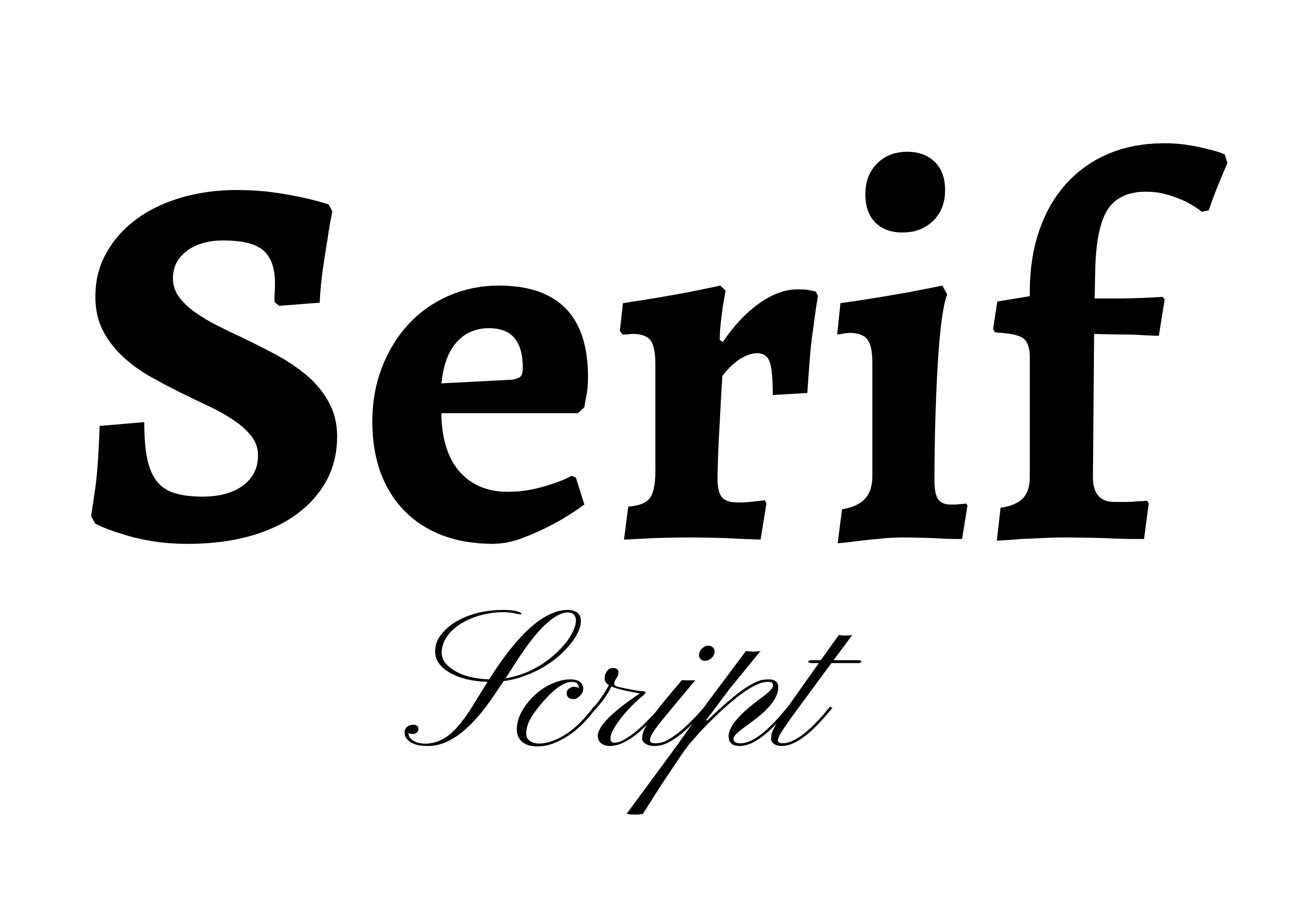 Emparelhamento de Fontes - 'Serif' em Negrito Preto no centro com 'Script' em preto abaixo, menor - O guia completo para fontes: 5 tipos essenciais de fontes em tipografia - Imagem