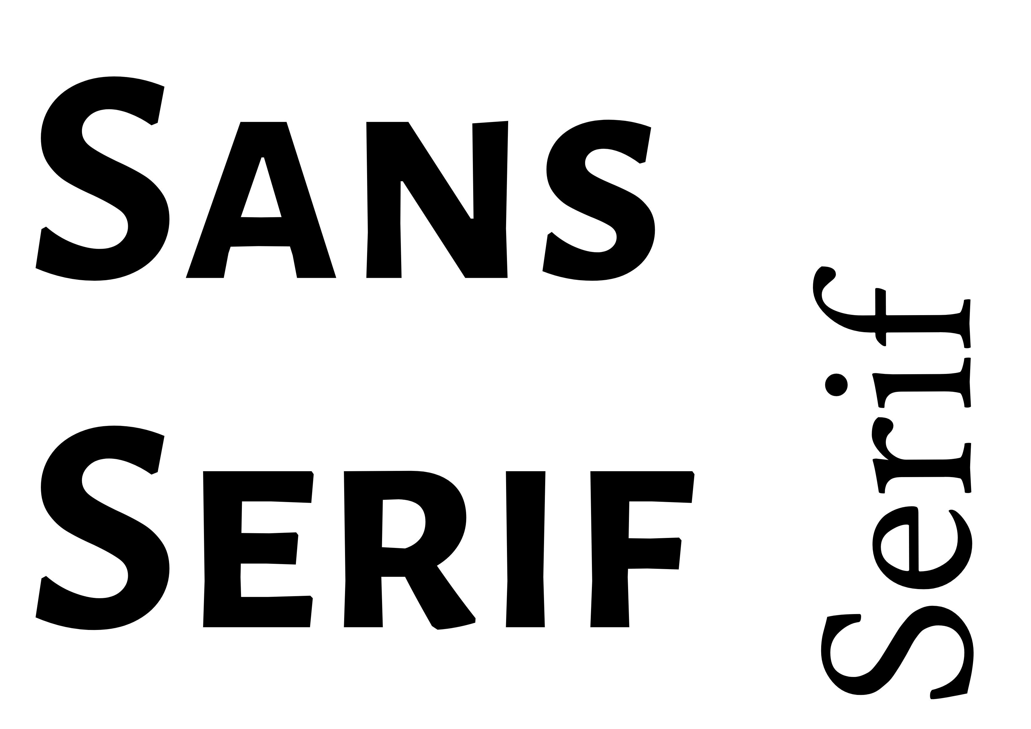 Emparelhamento de Fontes - 'Sans Serif' em negrito preto à esquerda com 'Serif' rotacionado e menor no canto inferior direito - O guia completo sobre fontes: 5 tipos essenciais de fontes em tipografia - Imagem