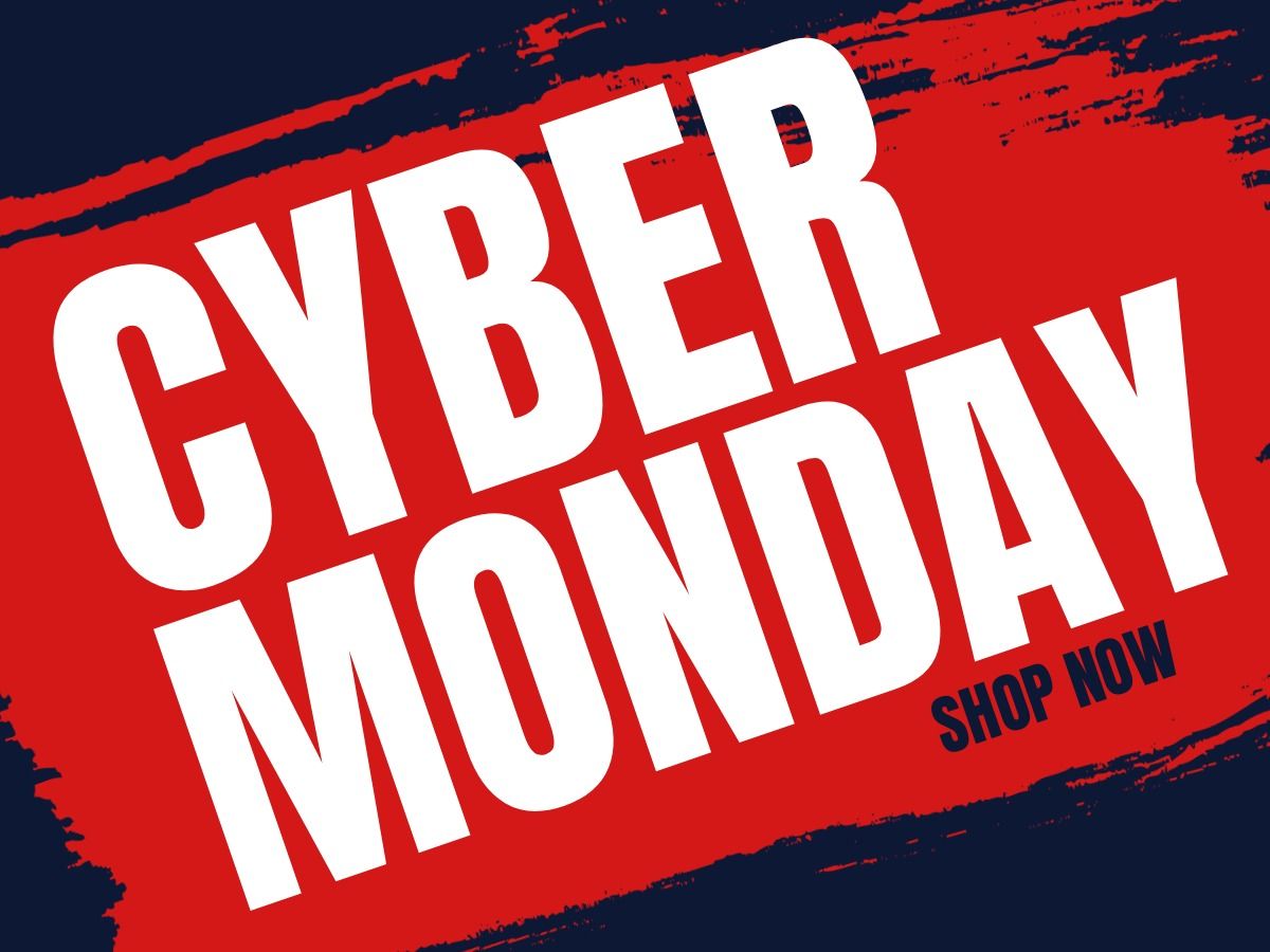Exciting Cyber Monday Sale advertisement using sans serif with red paint stroke in background - The complete guide to fonts: 5 essential types of fonts in typography - Image