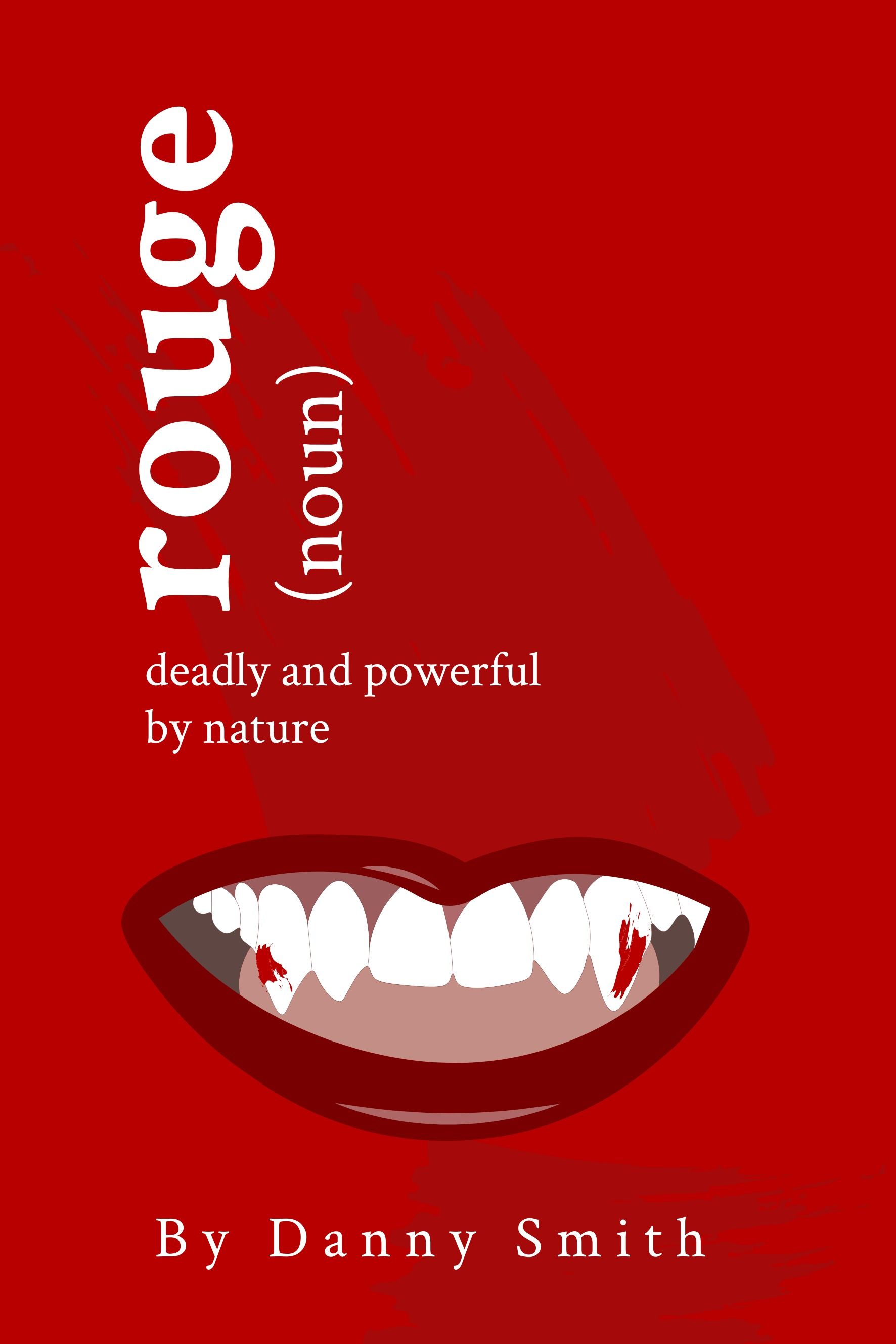 Capa do Livro "Shades of Red" com 'Rouge' pelo autor fictício 'Danny Smith' usando fonte serifada e ícone de lábios - O guia completo para fontes: 5 tipos essenciais de fontes em tipografia - Imagem