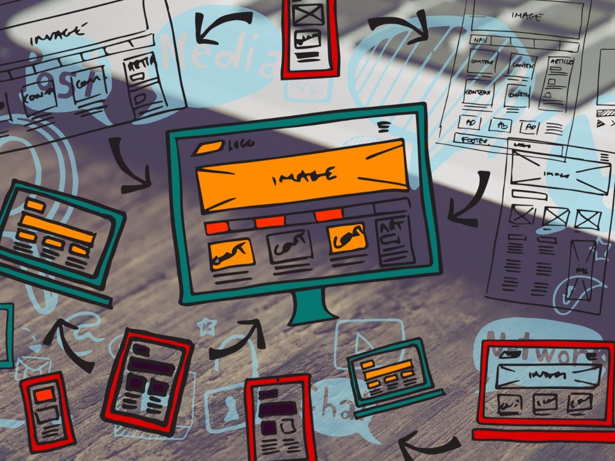 Website wireframe on different devices - Ten types of social media and how your business can benefit from them - Image
