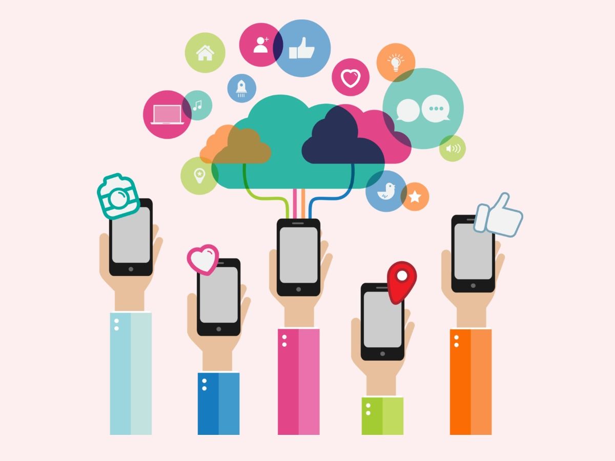 Smartphone connected to the cloud - Ten types of social media and how your business can benefit from them - Image