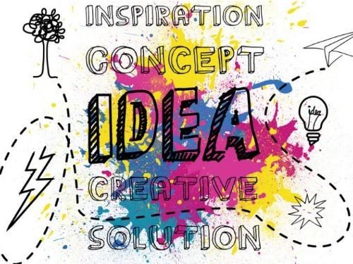 Colorful sketch with the title 'Inspirational concept idea creative solution' - How to start a part-time business that works - Image
